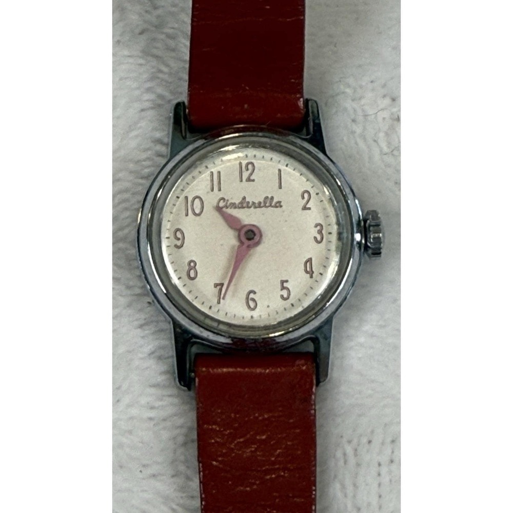 Vintage Cinderella‎ Manual Wind Watch Red Band Silver Tone As Is